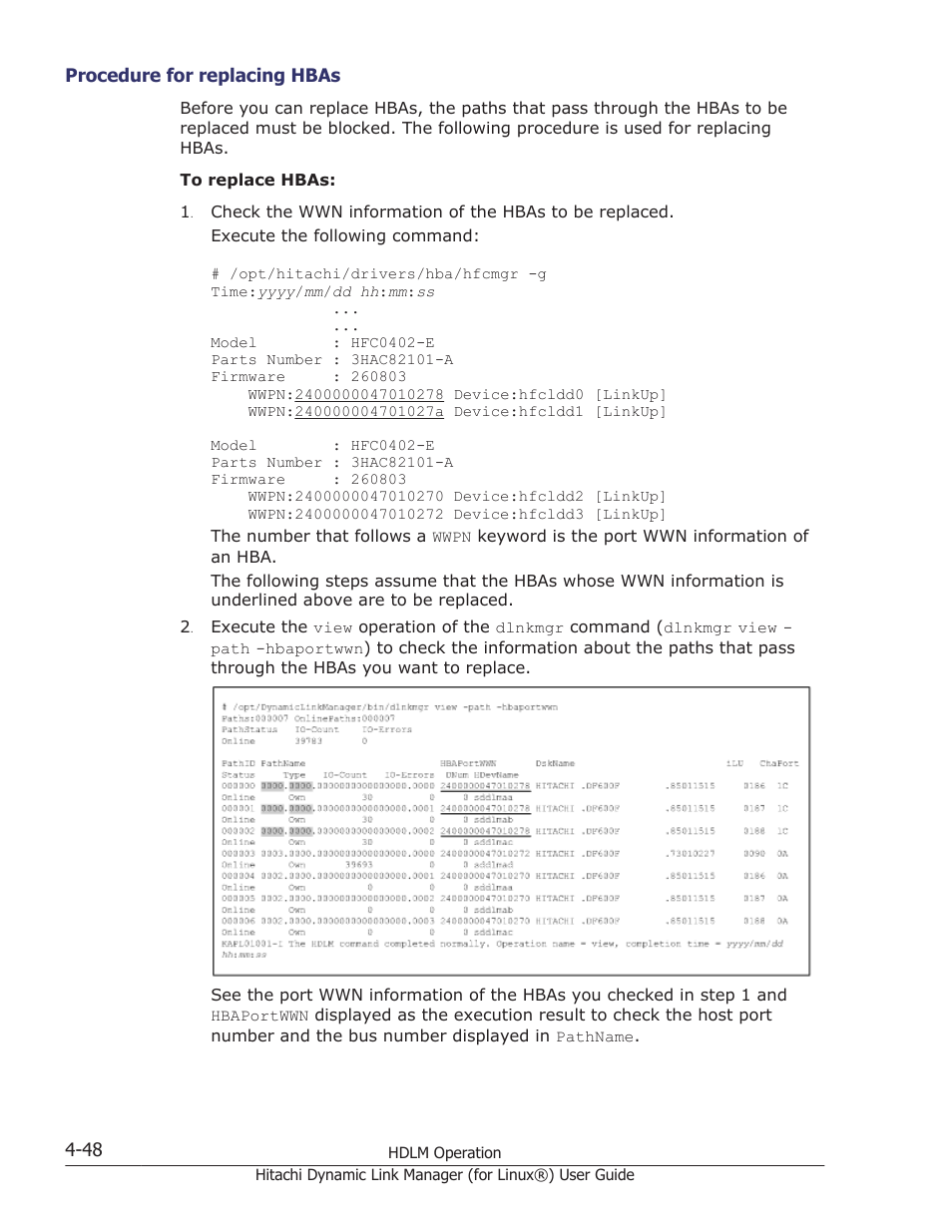 Procedure for replacing hbas -48 | HP Hitachi Dynamic Link Manager Software Licenses User Manual | Page 352 / 716