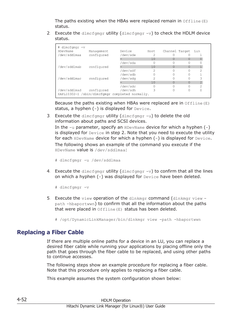 Replacing a fiber cable, Replacing a fiber cable -52 | HP Hitachi Dynamic Link Manager Software Licenses User Manual | Page 356 / 716