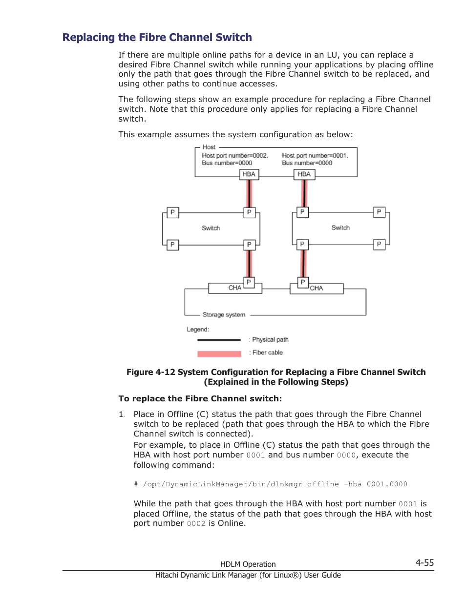 Replacing the fibre channel switch, Replacing the fibre channel switch -55 | HP Hitachi Dynamic Link Manager Software Licenses User Manual | Page 359 / 716