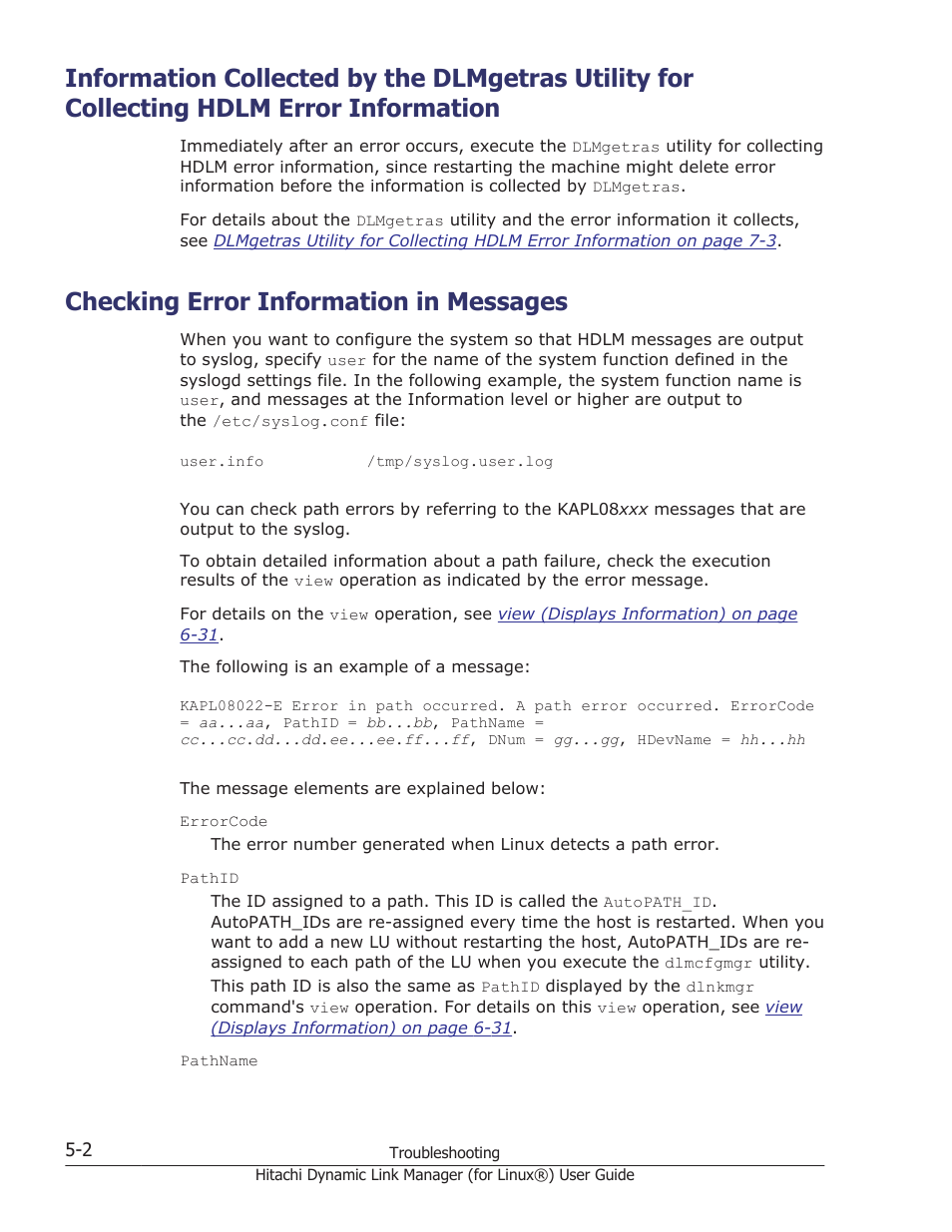 Checking error information in messages, Checking error information in messages -2 | HP Hitachi Dynamic Link Manager Software Licenses User Manual | Page 382 / 716