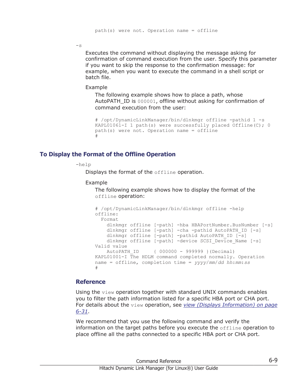 To display the format of the offline operation -9 | HP Hitachi Dynamic Link Manager Software Licenses User Manual | Page 397 / 716