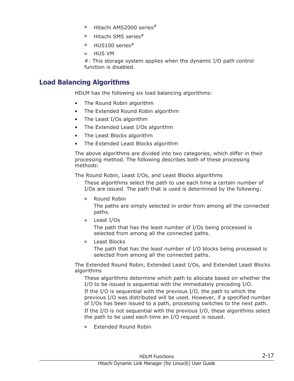 Load balancing algorithms, Load balancing algorithms -17 | HP Hitachi Dynamic Link Manager Software Licenses User Manual | Page 41 / 716