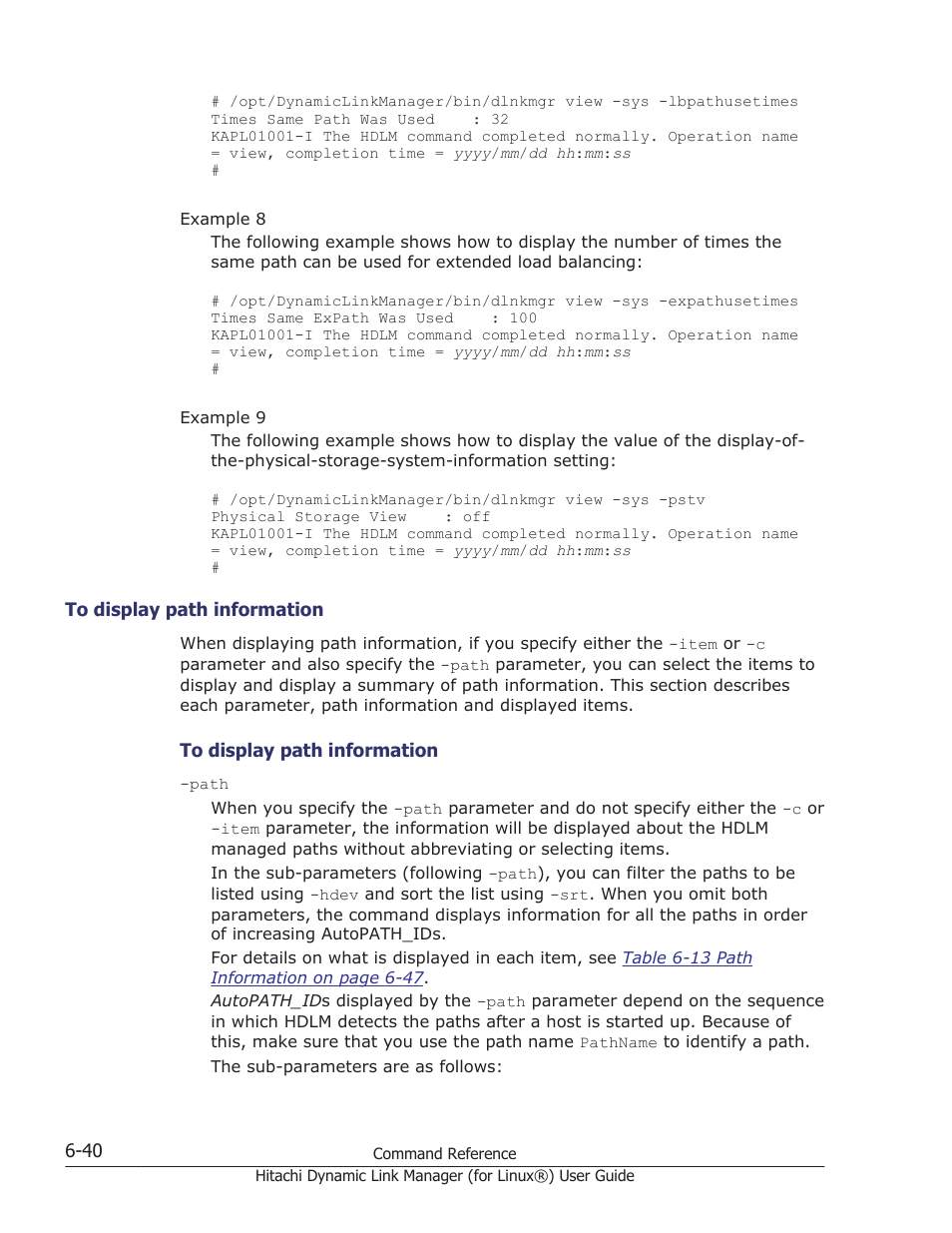 To display path information -40 | HP Hitachi Dynamic Link Manager Software Licenses User Manual | Page 428 / 716