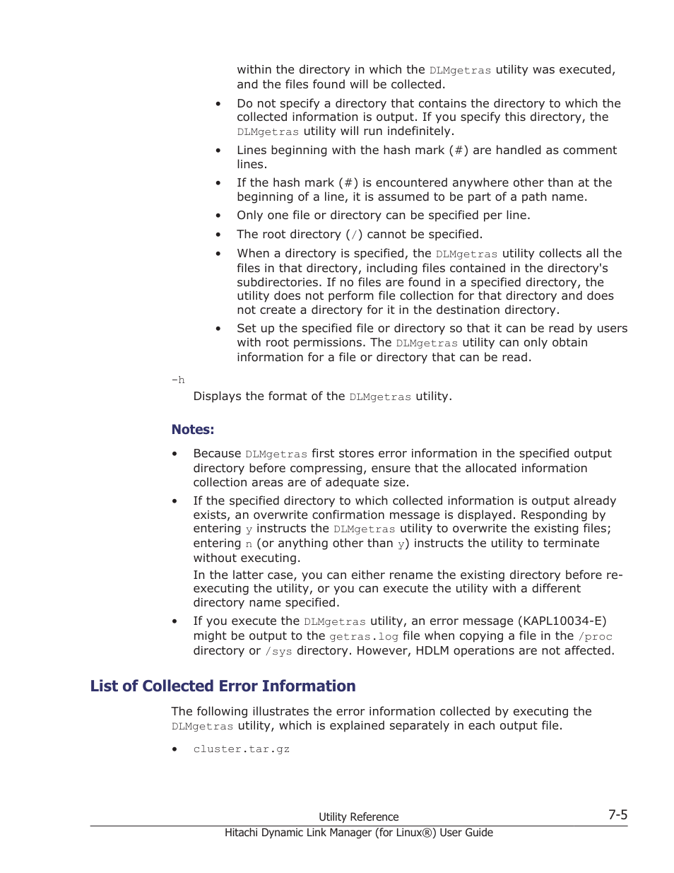 List of collected error information, List of collected error information -5, List of | List of collected error | HP Hitachi Dynamic Link Manager Software Licenses User Manual | Page 465 / 716