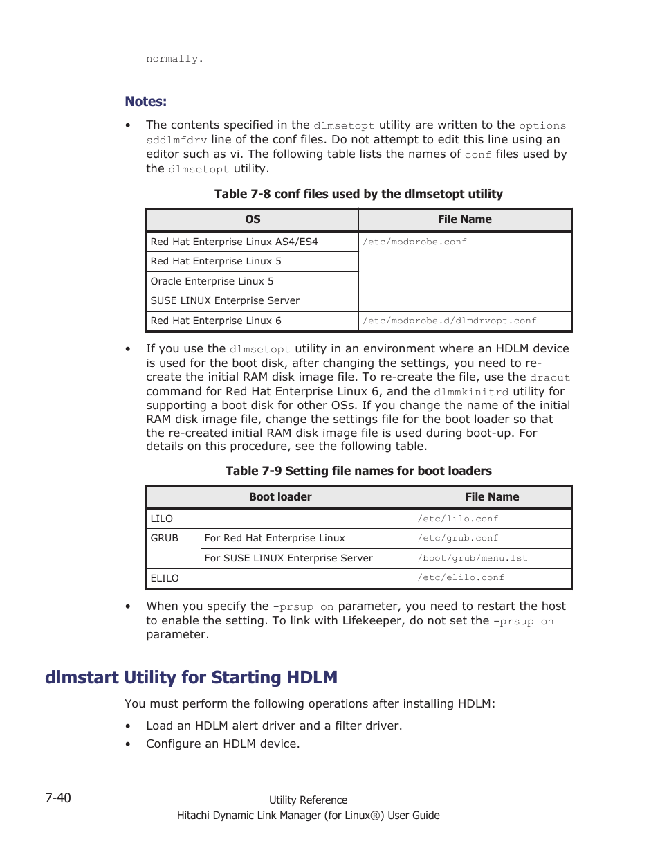 Dlmstart utility for starting hdlm, Dlmstart utility for starting hdlm -40 | HP Hitachi Dynamic Link Manager Software Licenses User Manual | Page 500 / 716