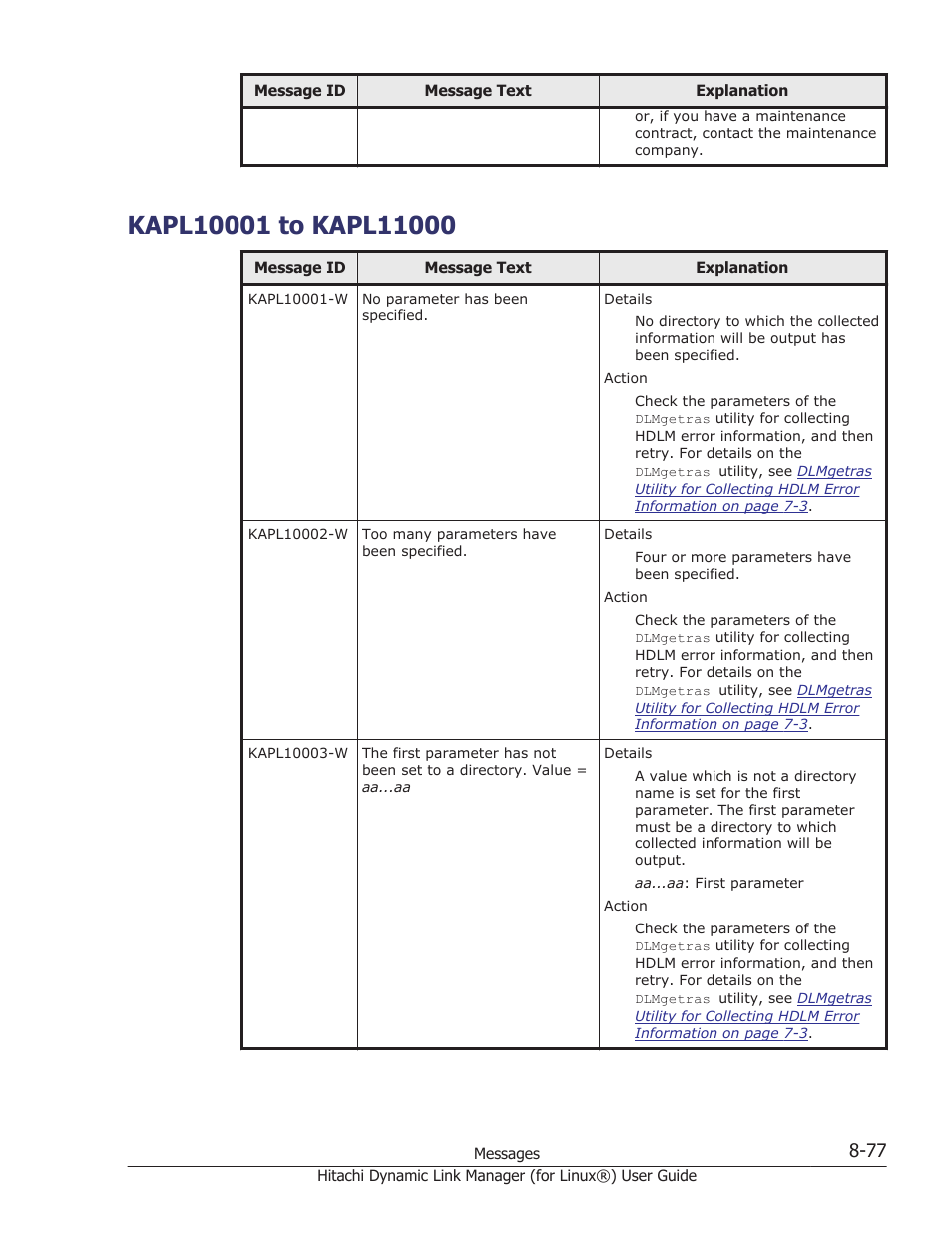 Kapl10001 to kapl11000, Kapl10001 to kapl11000 -77 | HP Hitachi Dynamic Link Manager Software Licenses User Manual | Page 589 / 716