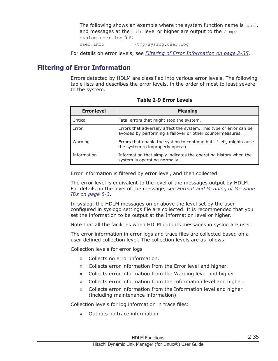 Filtering of error information, Filtering of error information -35 | HP Hitachi Dynamic Link Manager Software Licenses User Manual | Page 59 / 716