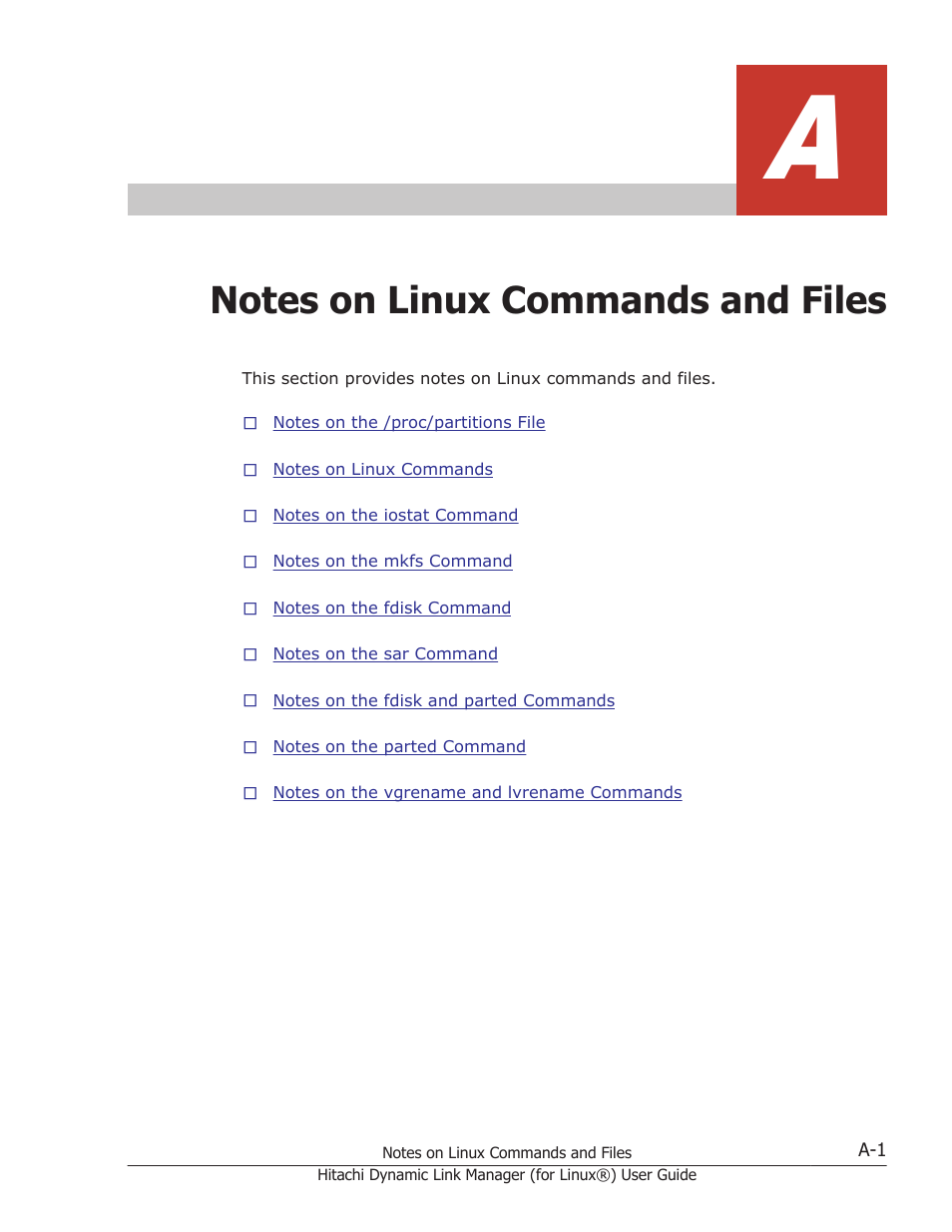 Notes on linux commands and files, Appendix a, notes on linux | HP Hitachi Dynamic Link Manager Software Licenses User Manual | Page 673 / 716