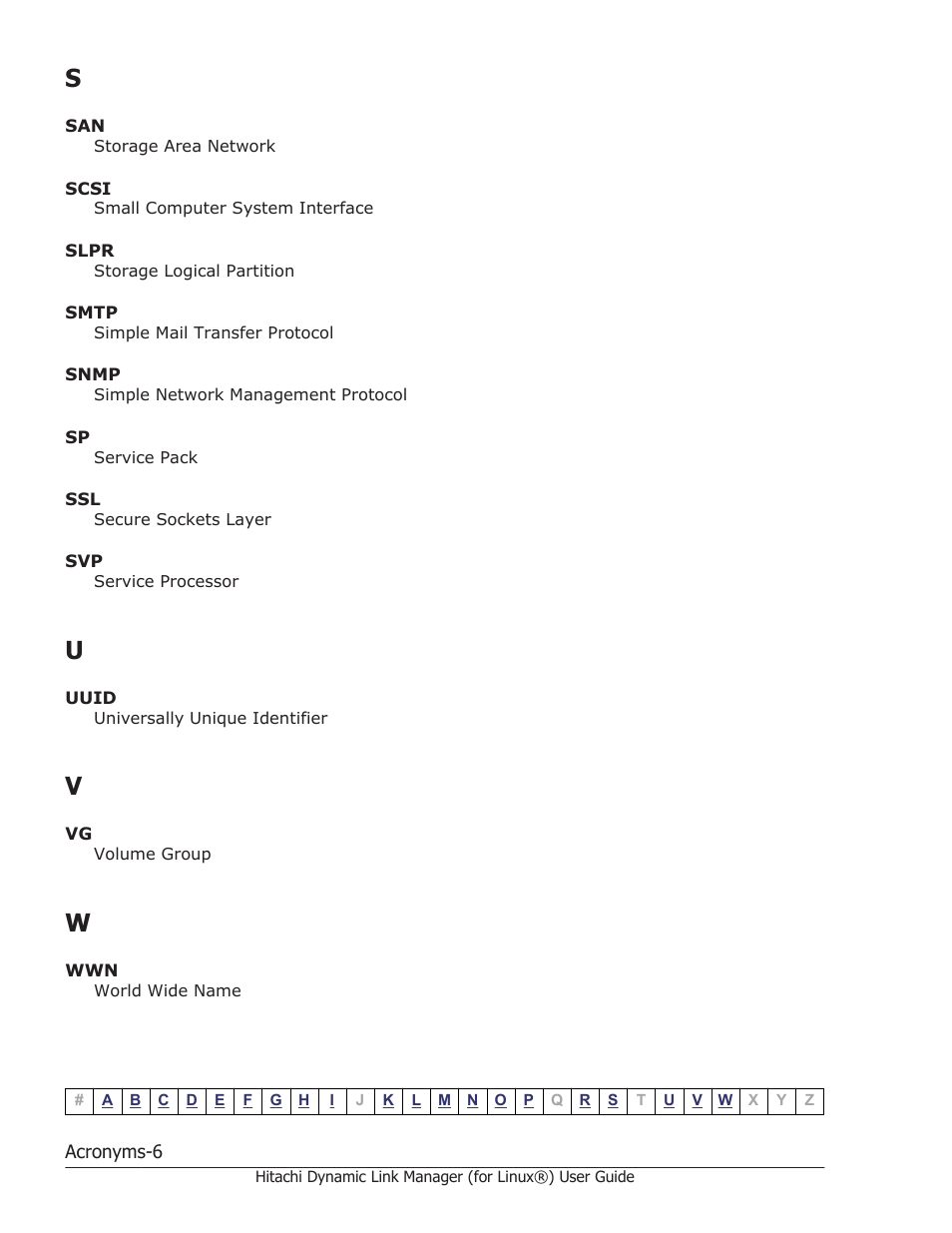 U v w | HP Hitachi Dynamic Link Manager Software Licenses User Manual | Page 698 / 716
