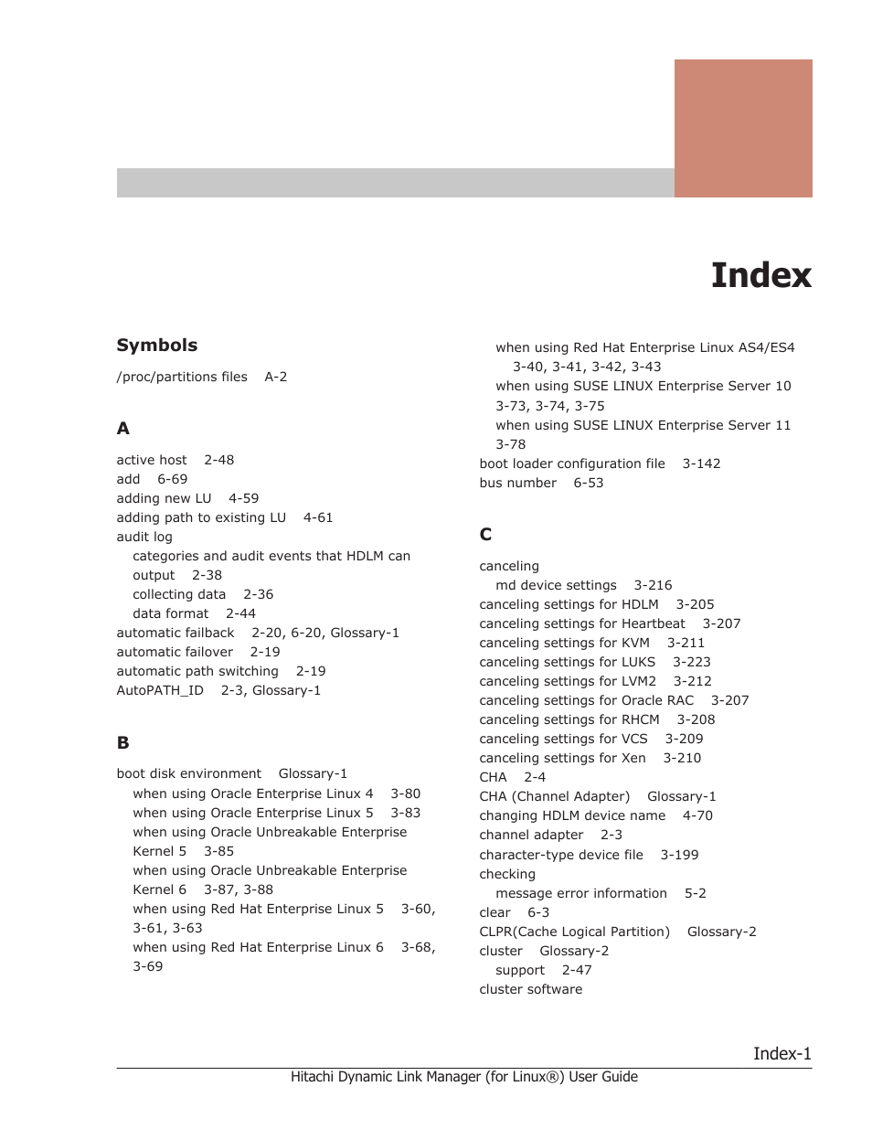 Index, Symbols, Index-1 | HP Hitachi Dynamic Link Manager Software Licenses User Manual | Page 707 / 716
