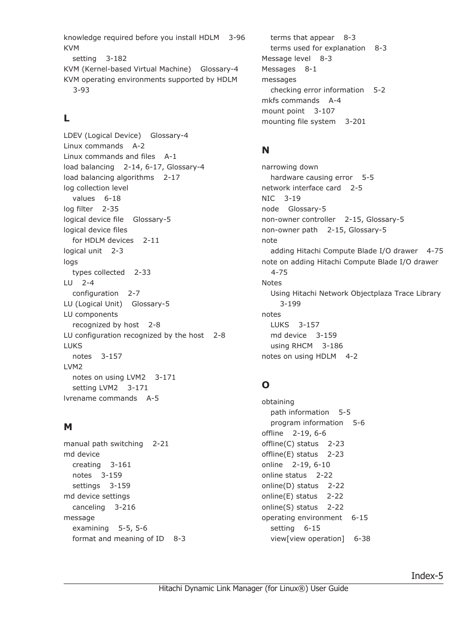 Index-5 | HP Hitachi Dynamic Link Manager Software Licenses User Manual | Page 711 / 716