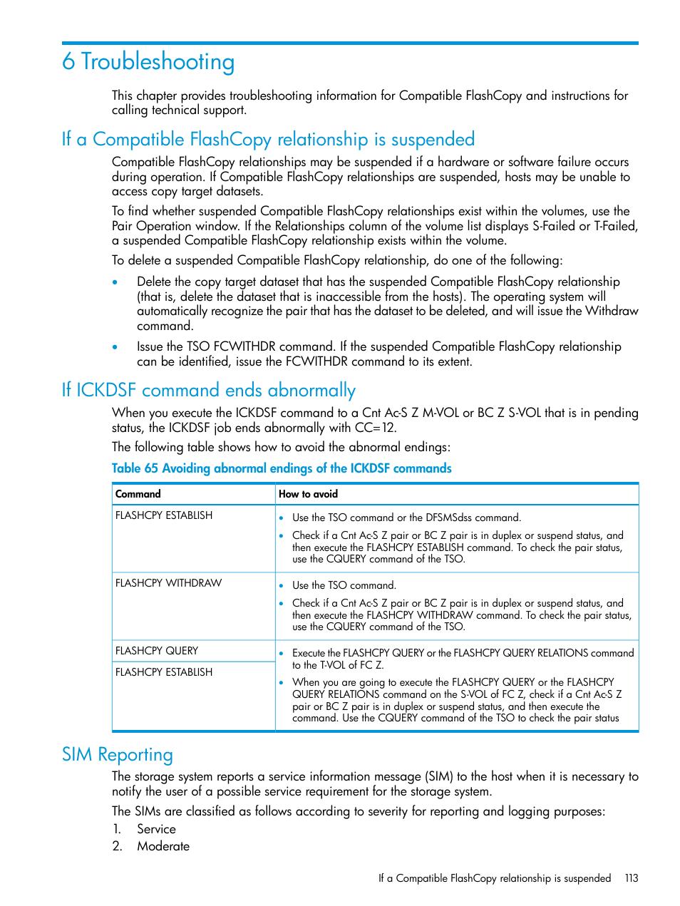 6 troubleshooting, If ickdsf command ends abnormally, Sim reporting | HP XP P9500 Storage User Manual | Page 113 / 146