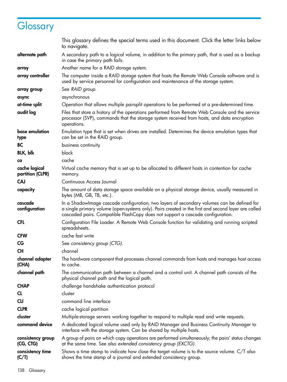 Glossary | HP XP P9500 Storage User Manual | Page 138 / 146