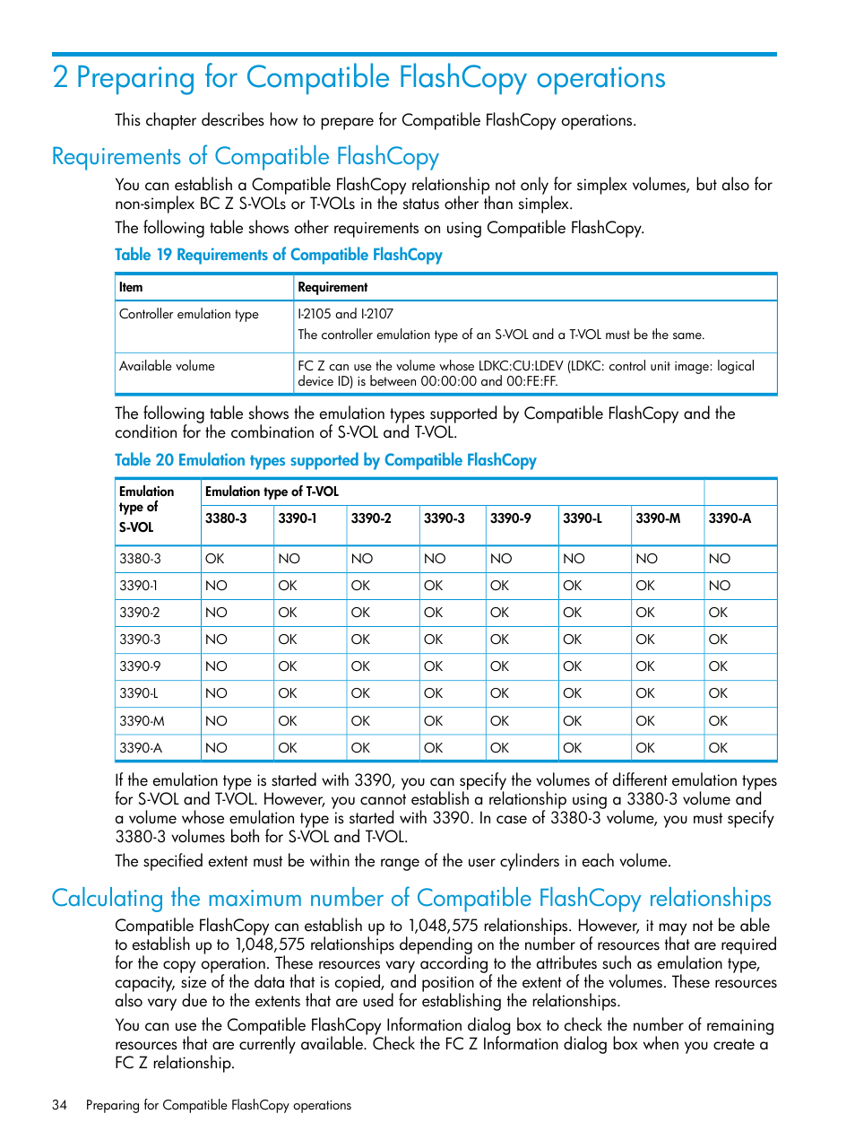 2 preparing for compatible flashcopy operations, Requirements of compatible flashcopy | HP XP P9500 Storage User Manual | Page 34 / 146