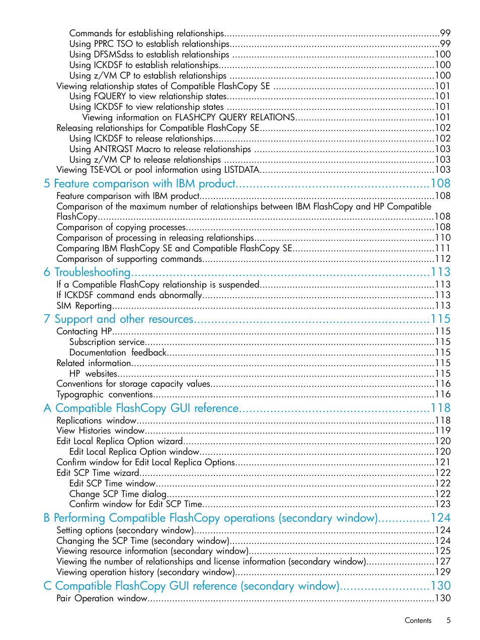 5 feature comparison with ibm product, 6 troubleshooting, 7 support and other resources | A compatible flashcopy gui reference | HP XP P9500 Storage User Manual | Page 5 / 146