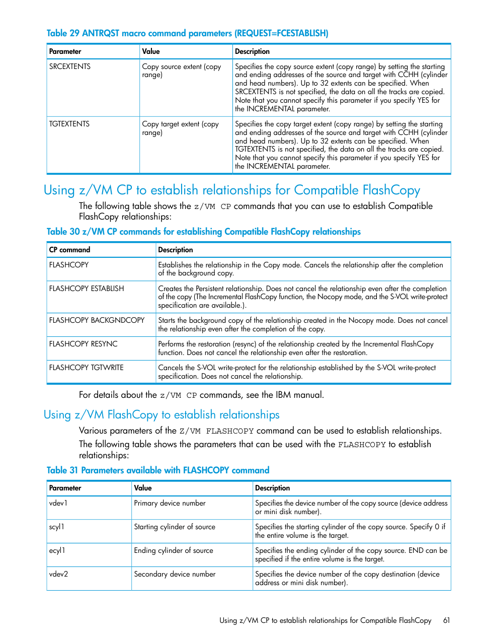 Using z/vm flashcopy to establish relationships | HP XP P9500 Storage User Manual | Page 61 / 146