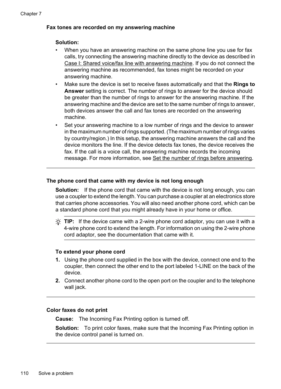 Fax tones are recorded on my answering machine, Color faxes do not print | HP OFFICEJET 4500 User Manual | Page 114 / 228