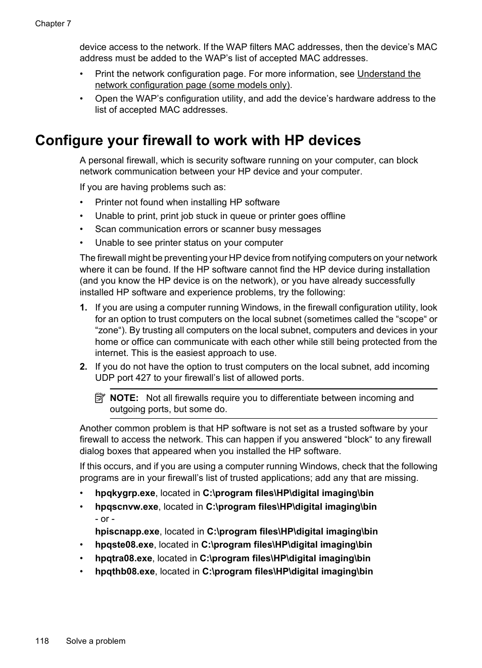 Configure your firewall to work with hp devices | HP OFFICEJET 4500 User Manual | Page 122 / 228