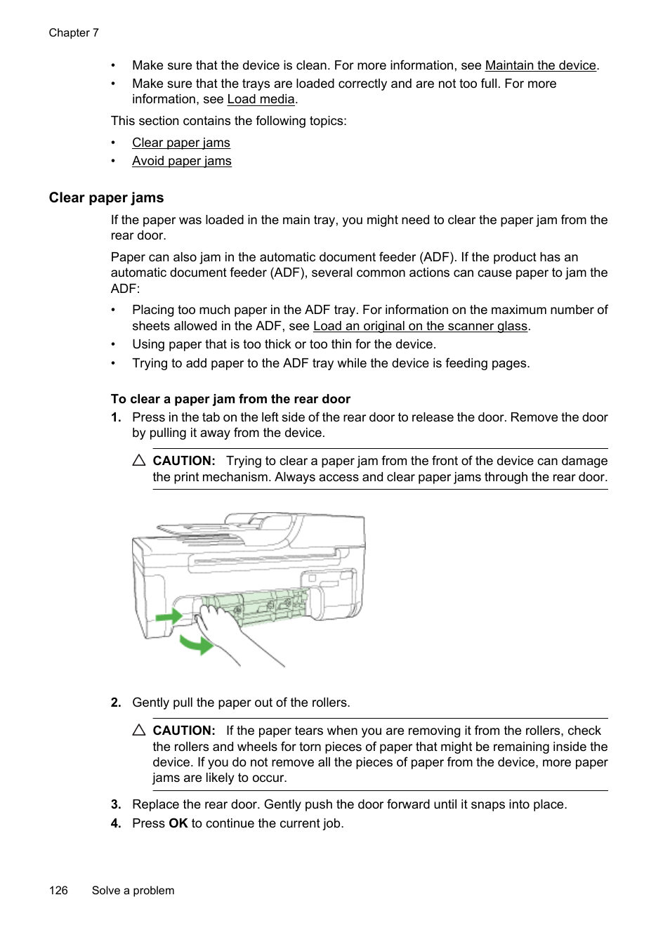 Clear paper jams, See clear paper jams | HP OFFICEJET 4500 User Manual | Page 130 / 228