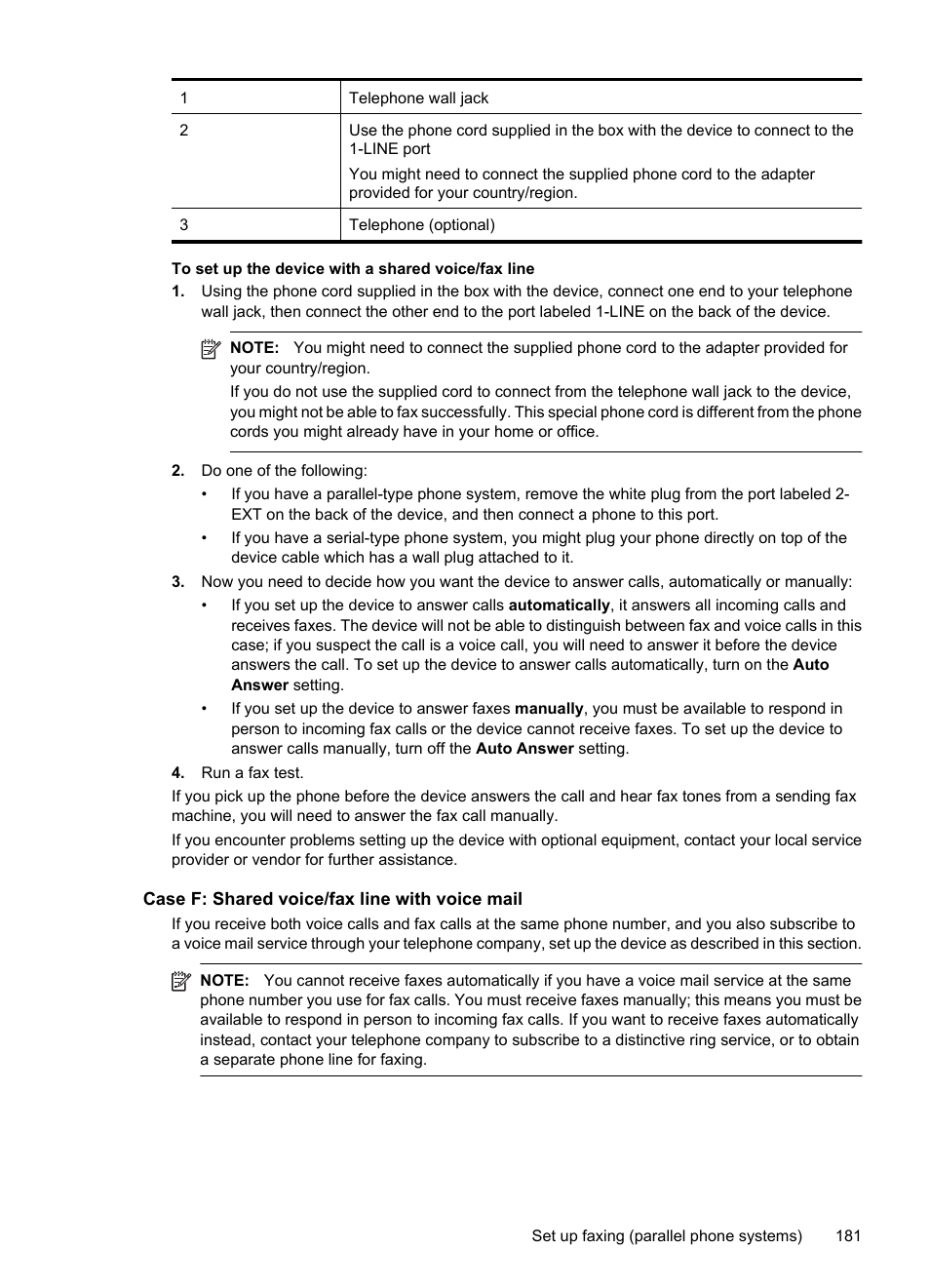 Case f: shared voice/fax line with voice mail, See case f: shared voice/fax line with voice mail | HP OFFICEJET 4500 User Manual | Page 185 / 228