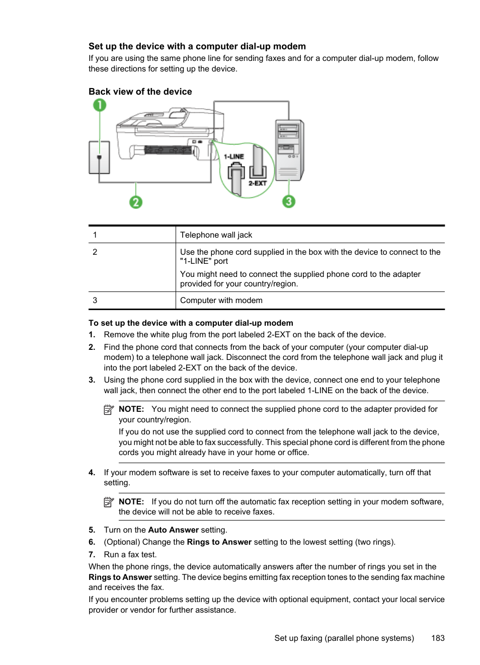 Set up the device with a computer dial-up modem | HP OFFICEJET 4500 User Manual | Page 187 / 228