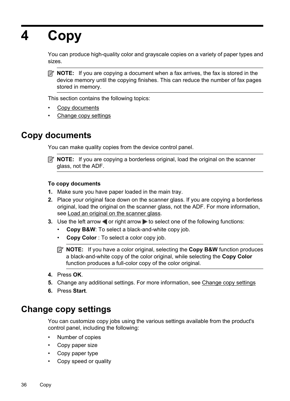 Copy, Copy documents, Change copy settings | 4 copy, Copy documents change copy settings, 4copy | HP OFFICEJET 4500 User Manual | Page 40 / 228