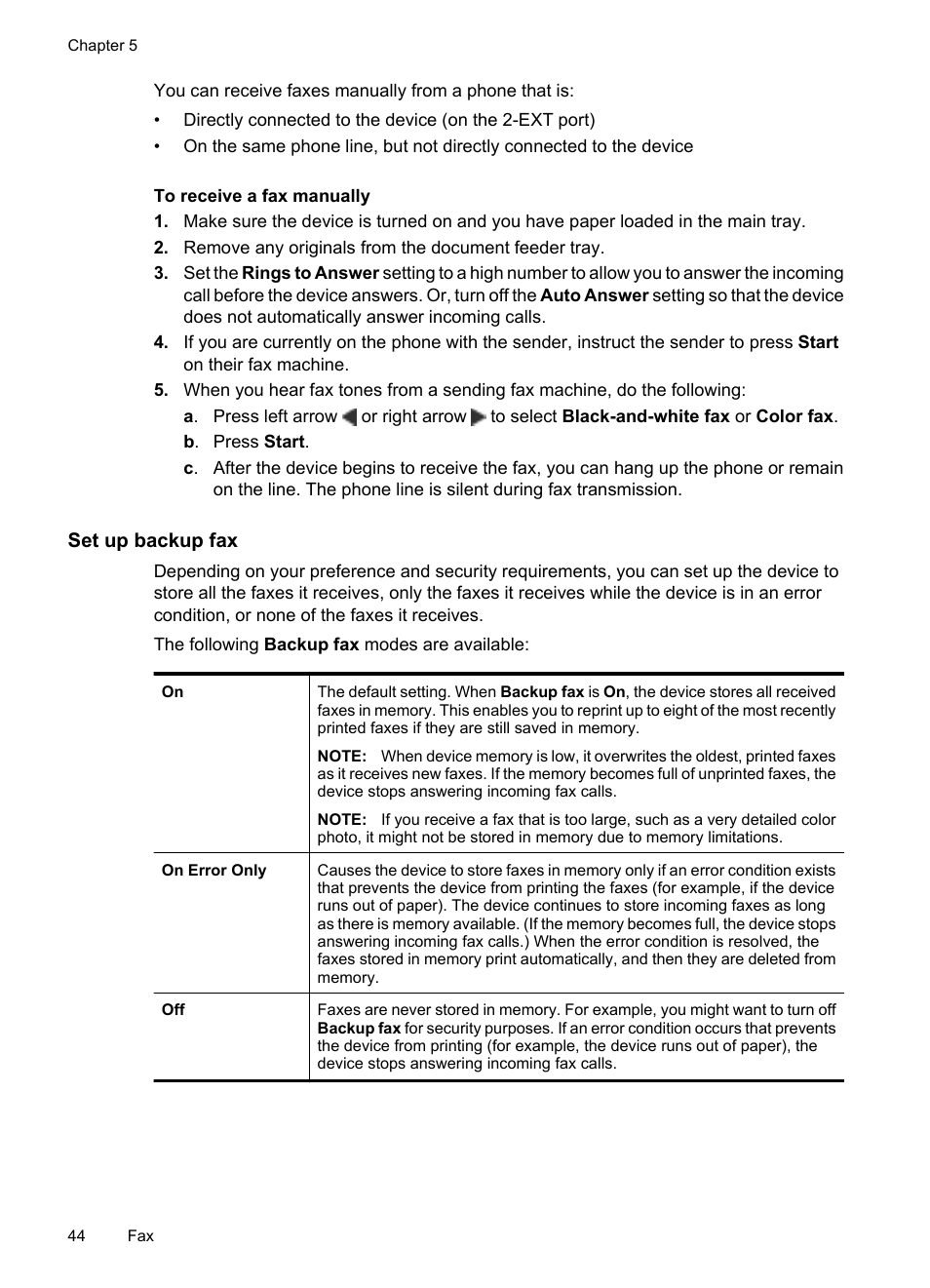 Set up backup fax | HP OFFICEJET 4500 User Manual | Page 48 / 228