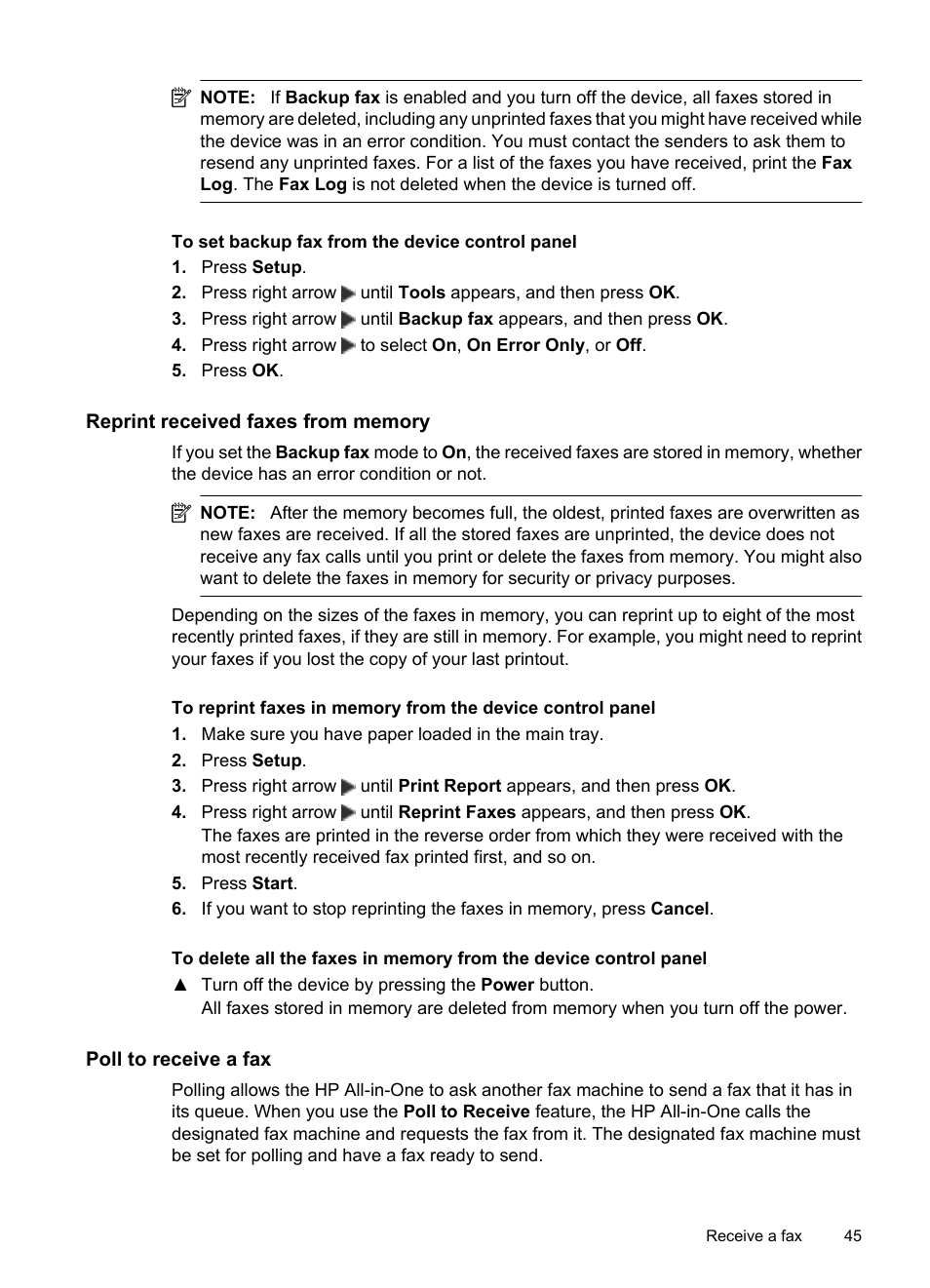 Reprint received faxes from memory, Poll to receive a fax | HP OFFICEJET 4500 User Manual | Page 49 / 228