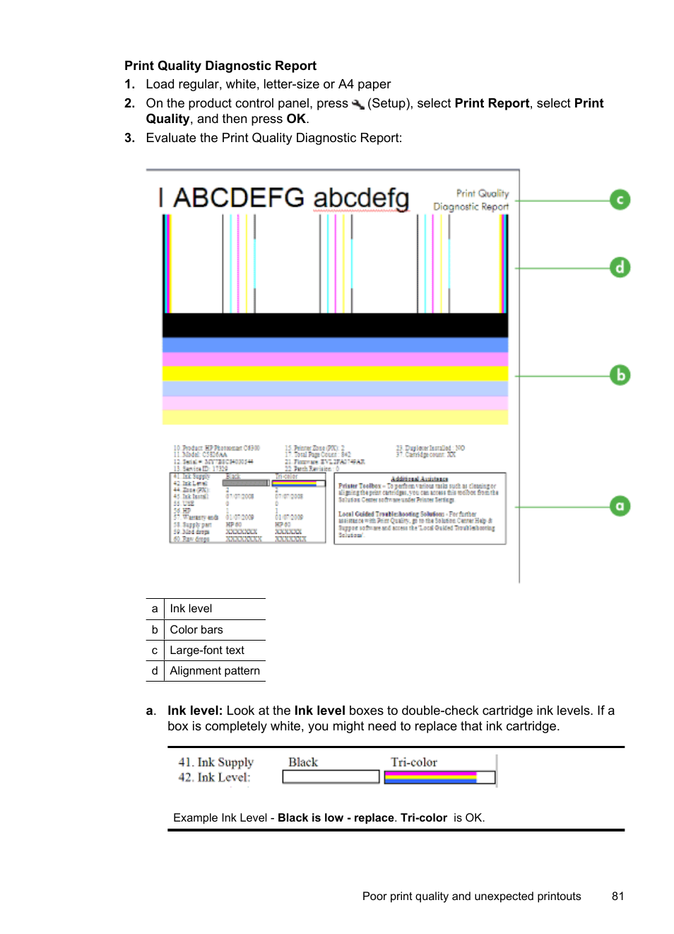Print quality diagnostic report, See print quality diagnostic report | HP OFFICEJET 4500 User Manual | Page 85 / 228