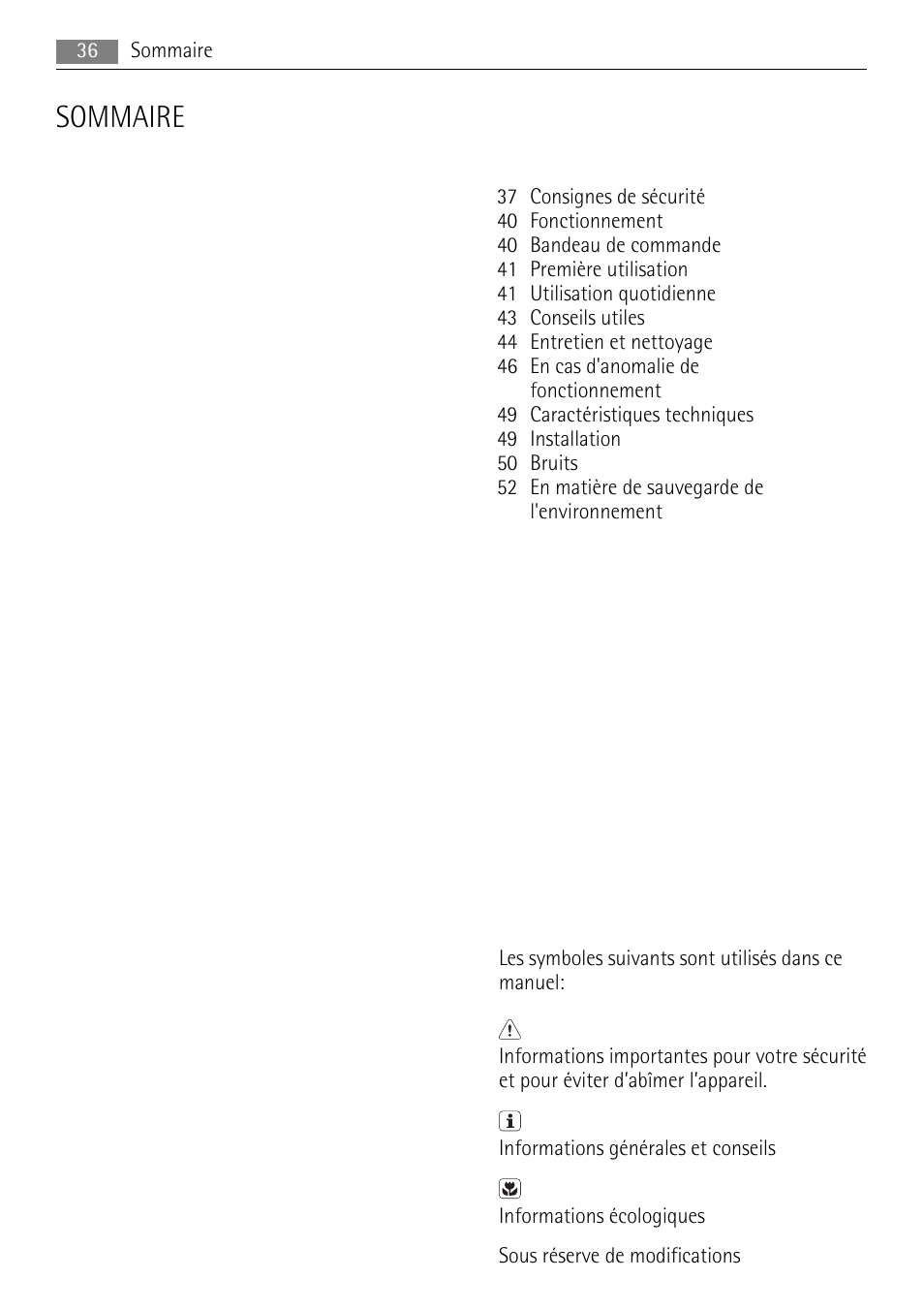 Sommaire | AEG A61900HLW0 User Manual | Page 36 / 72