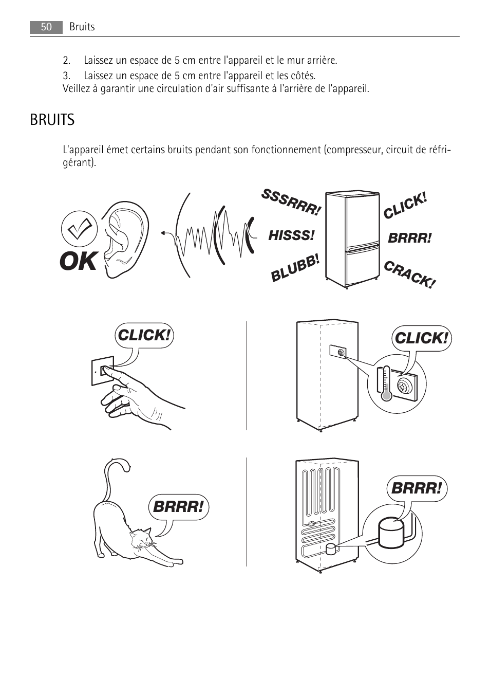 Bruits, Click, Brrr | AEG A61900HLW0 User Manual | Page 50 / 72