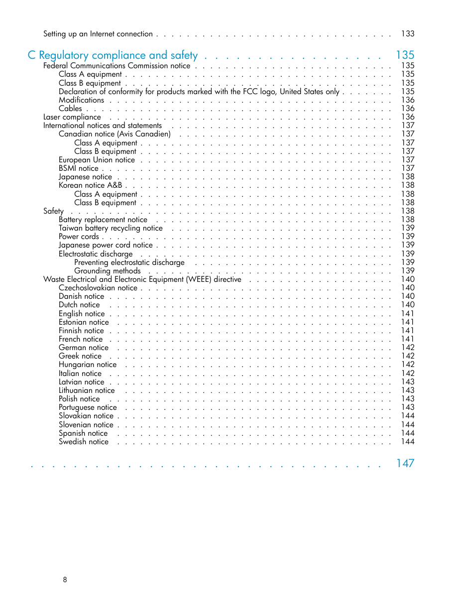 C regulatory compliance and safety | HP ProLiant DL585 G2 Storage-Server User Manual | Page 8 / 150