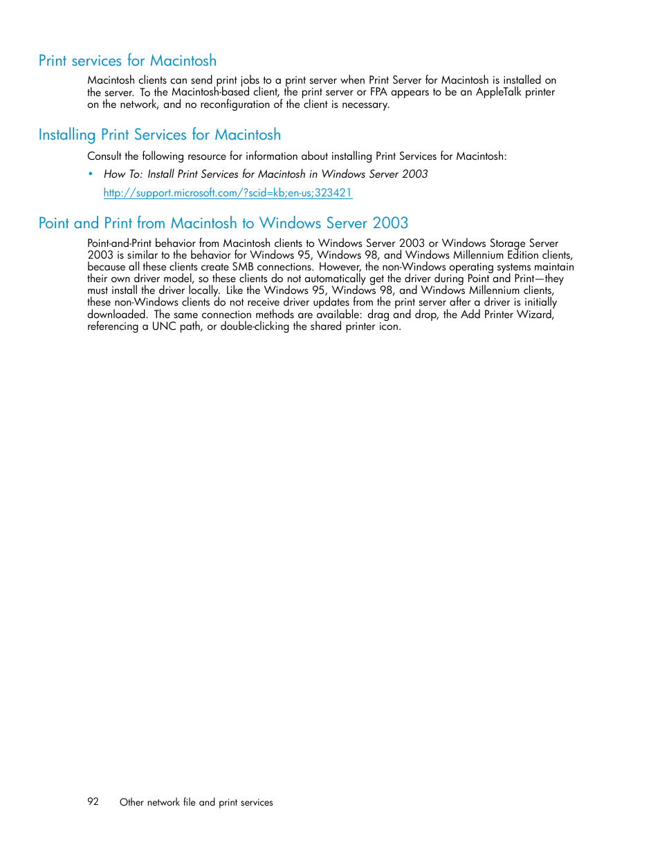 Print services for macintosh, Installing print services for macintosh | HP ProLiant DL585 G2 Storage-Server User Manual | Page 92 / 150