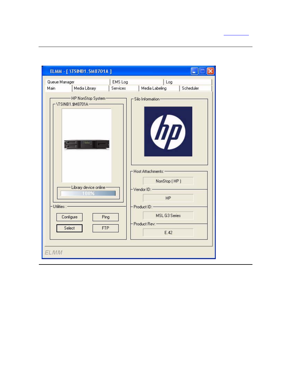 Figure 4-5, Elmm main tab - device online | HP Integrity NonStop J-Series User Manual | Page 50 / 96