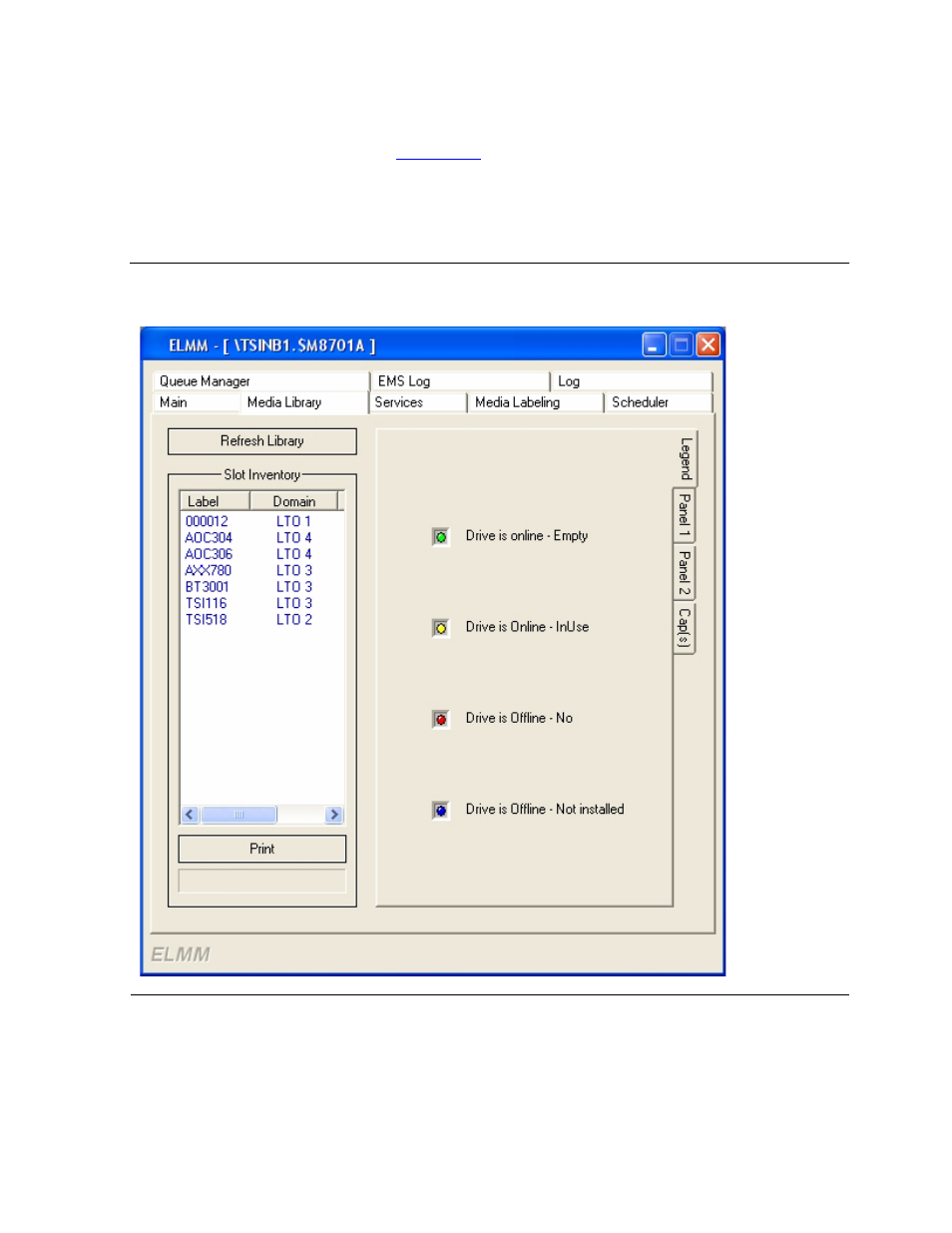 Media library tab, Figure 5-3, Media library tab - legend | HP Integrity NonStop J-Series User Manual | Page 54 / 96