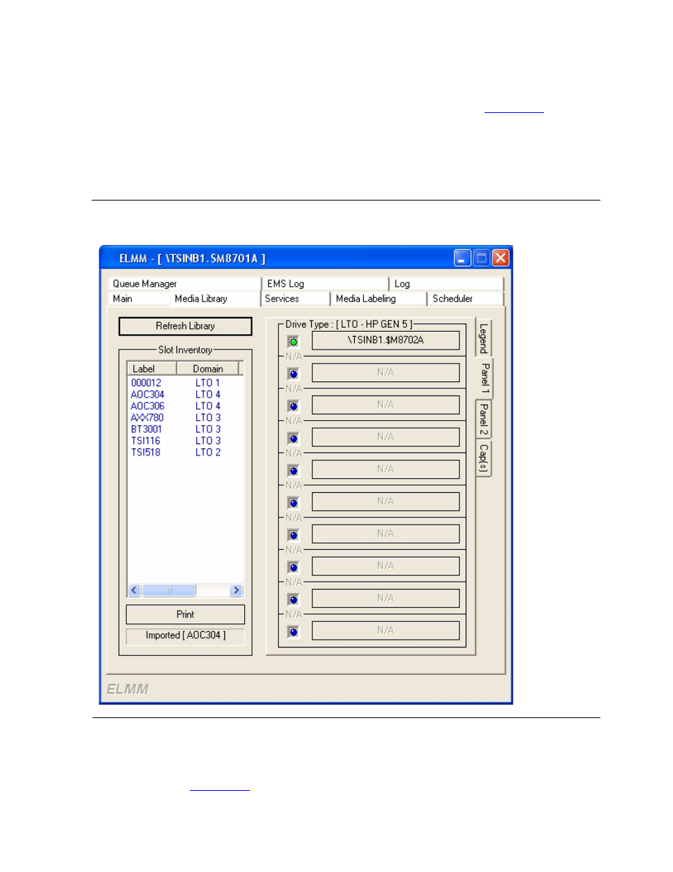 Legend tab, Panel tabs, Figure 5-4 | Media library tab - panels | HP Integrity NonStop J-Series User Manual | Page 55 / 96