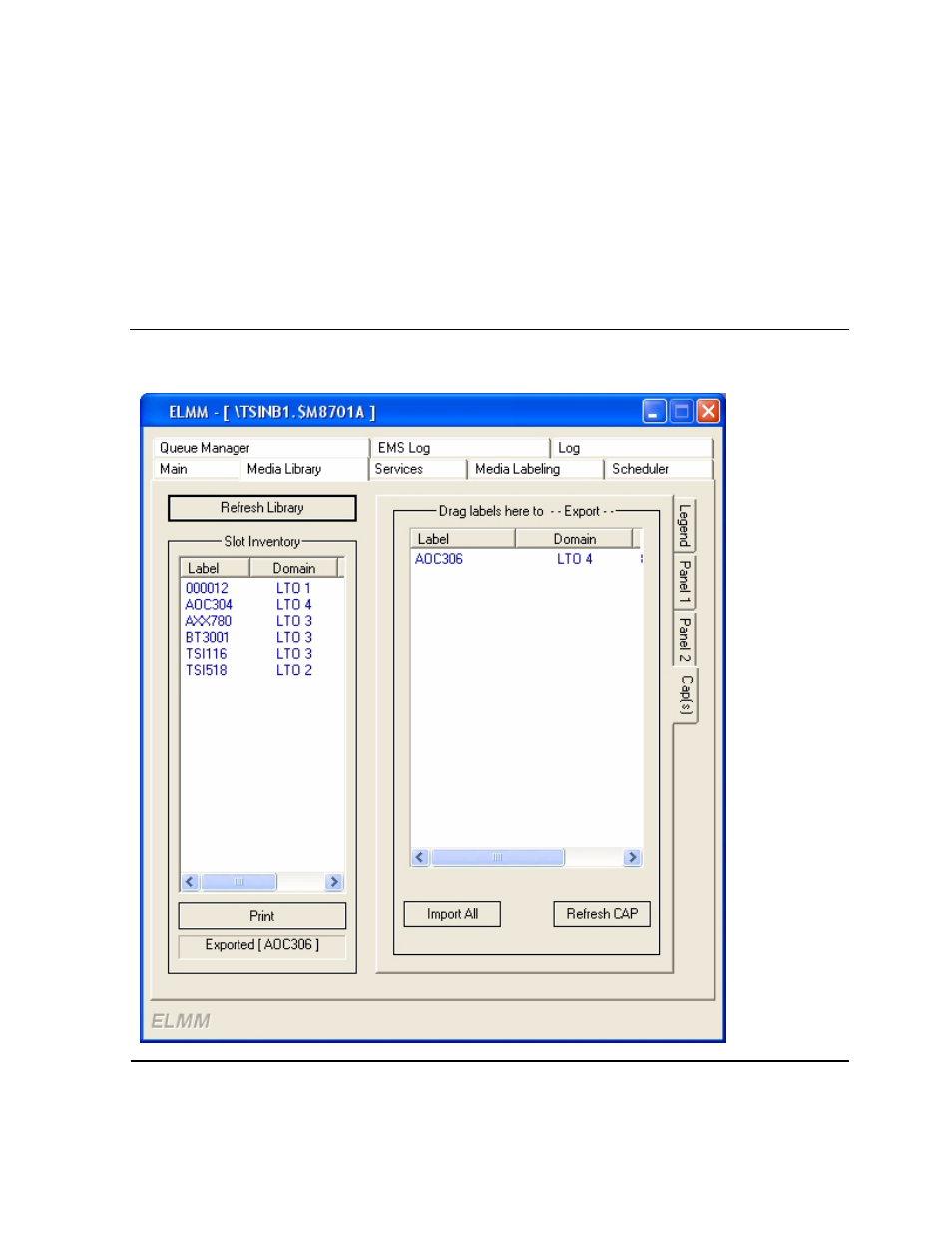 Cap(s) tab, Figure 5-5, Media library tab - cap(s) | HP Integrity NonStop J-Series User Manual | Page 56 / 96