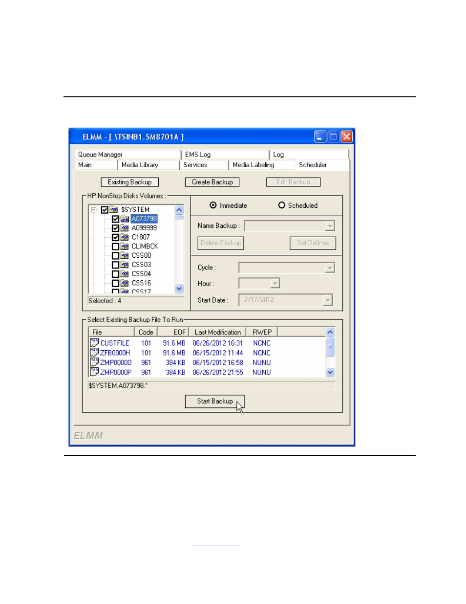 Existing immediate backup, Figure 5-13, Existing immediate backup - file select | HP Integrity NonStop J-Series User Manual | Page 67 / 96