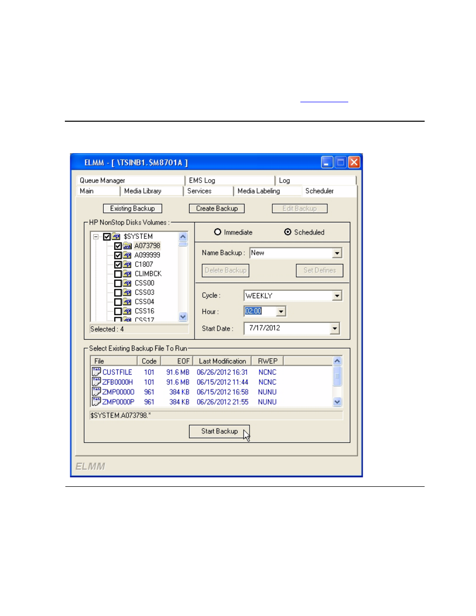 Existing scheduled backup, Figure 5-14 | HP Integrity NonStop J-Series User Manual | Page 68 / 96