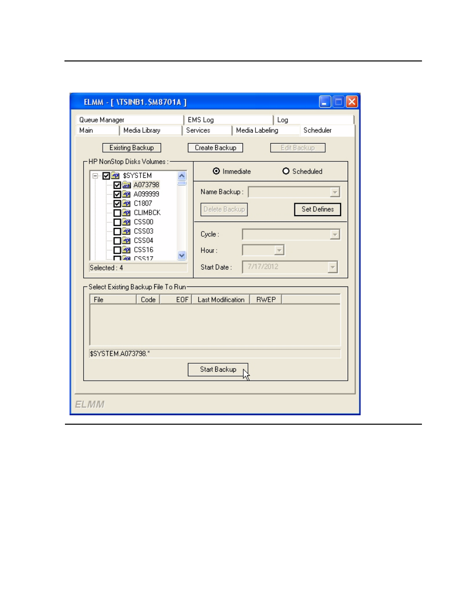 Figure 5-19, Creating a immediate backup | HP Integrity NonStop J-Series User Manual | Page 74 / 96