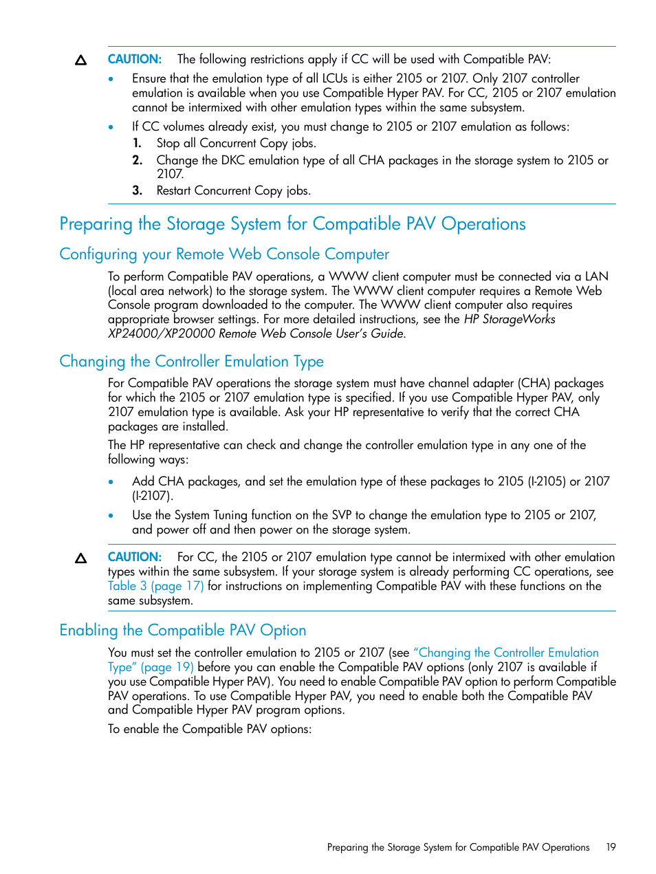 Configuring your remote web console computer, Changing the controller emulation type, Enabling the compatible pav option | Configuring your remote web console, Enabling the compatible | HP StorageWorks XP Remote Web Console Software User Manual | Page 19 / 75