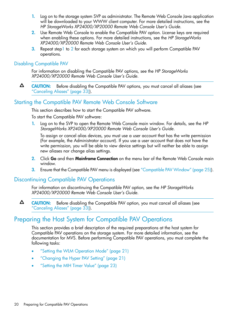 Disabling compatible pav, Discontinuing compatible pav operations | HP StorageWorks XP Remote Web Console Software User Manual | Page 20 / 75