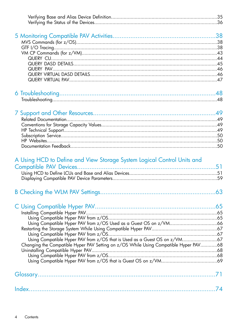 5 monitoring compatible pav activities, 6 troubleshooting, 7 support and other resources | Glossary index | HP StorageWorks XP Remote Web Console Software User Manual | Page 4 / 75