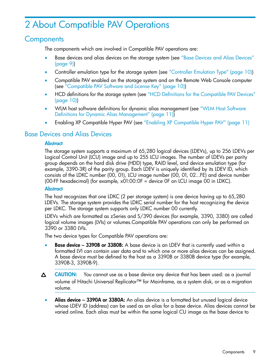 2 about compatible pav operations, Components, Base devices and alias devices | HP StorageWorks XP Remote Web Console Software User Manual | Page 9 / 75