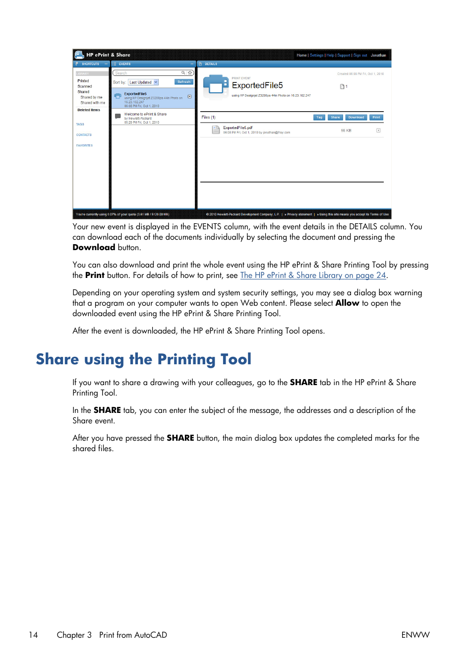 Share using the printing tool | HP Designjet T1300 ePrinter User Manual | Page 18 / 54