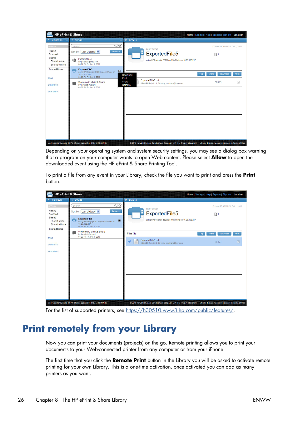 Print remotely from your library | HP Designjet T1300 ePrinter User Manual | Page 30 / 54