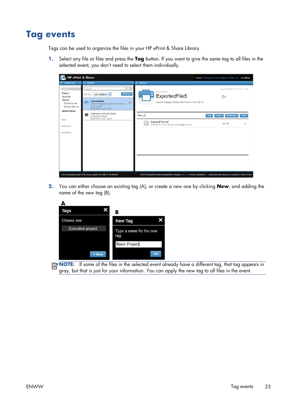 Tag events | HP Designjet T1300 ePrinter User Manual | Page 37 / 54