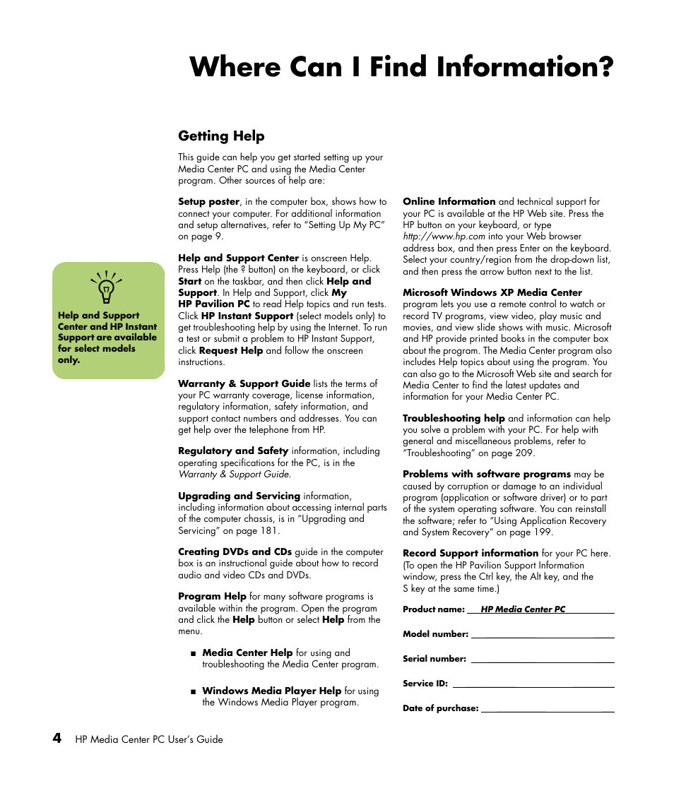 Where can i find information | HP Media Center m477.uk Desktop PC User Manual | Page 10 / 232