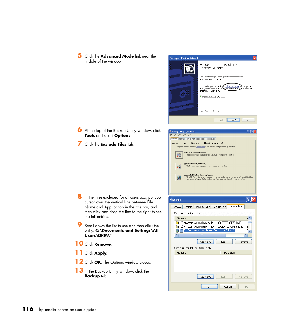HP Media Center m477.uk Desktop PC User Manual | Page 122 / 232