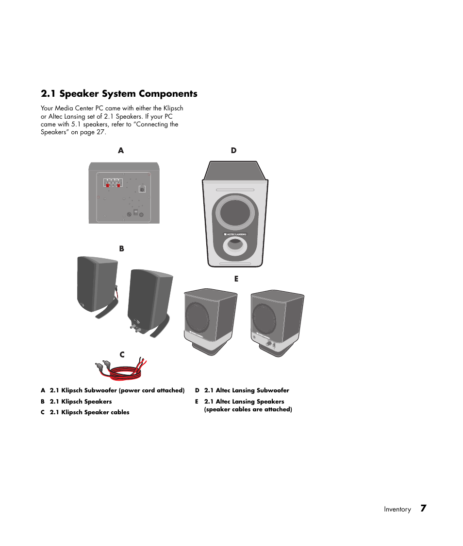 1 speaker system components | HP Media Center m477.uk Desktop PC User Manual | Page 13 / 232